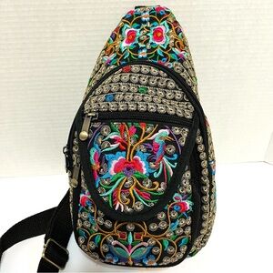 Bohemian Style Multicolor Embroidered Sling backpack travel casual festive bag